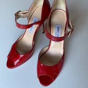 JIMMY CHOO red patent mary jane open toe pumps